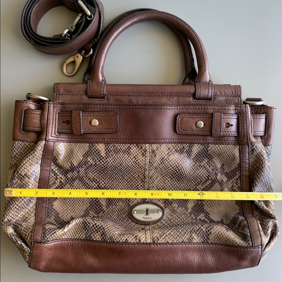 NWOT Fossil Snakeskin Brown Leather Satchel Purse - Picture 10 of 10